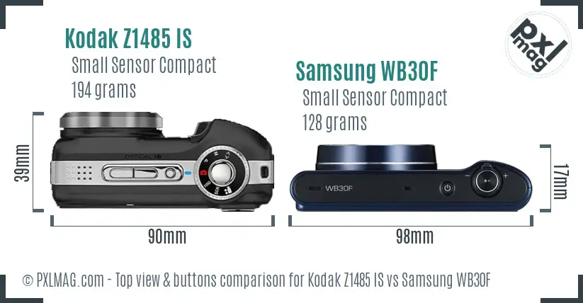 Kodak Z1485 IS vs Samsung WB30F top view buttons comparison