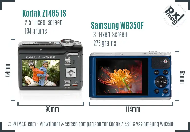 Kodak Z1485 IS vs Samsung WB350F Screen and Viewfinder comparison