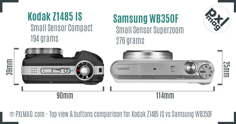 Kodak Z1485 IS vs Samsung WB350F top view buttons comparison