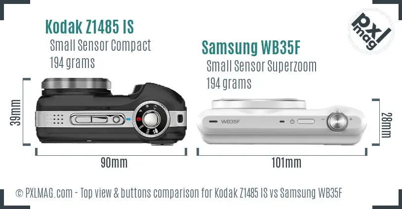 Kodak Z1485 IS vs Samsung WB35F top view buttons comparison Kodak Z1485 IS vs Samsung WB35F top view buttons comparison