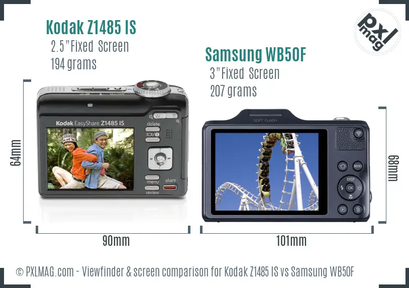 Kodak Z1485 IS vs Samsung WB50F Screen and Viewfinder comparison Kodak Z1485 IS vs Samsung WB50F Screen and Viewfinder comparison