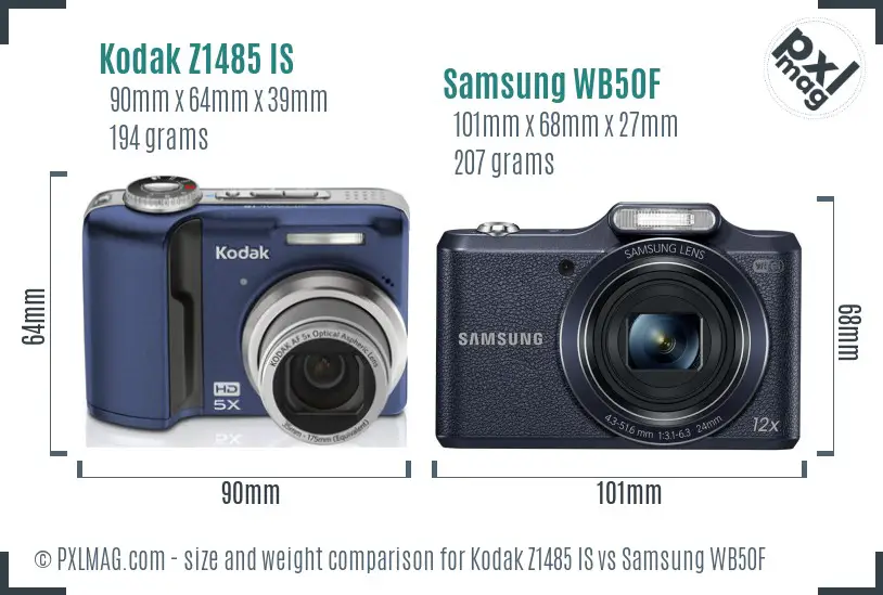 Kodak Z1485 IS vs Samsung WB50F size comparison Kodak Z1485 IS vs Samsung WB50F size comparison