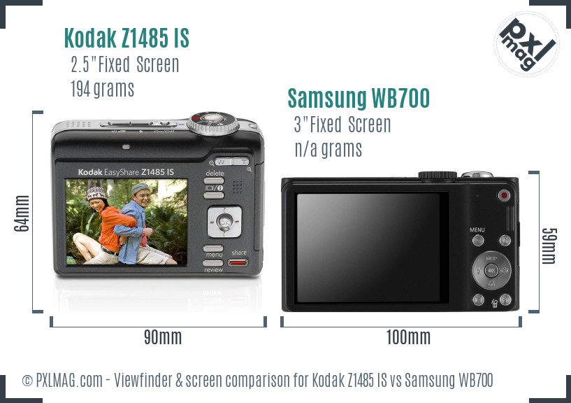 Kodak Z1485 IS vs Samsung WB700 Screen and Viewfinder comparison