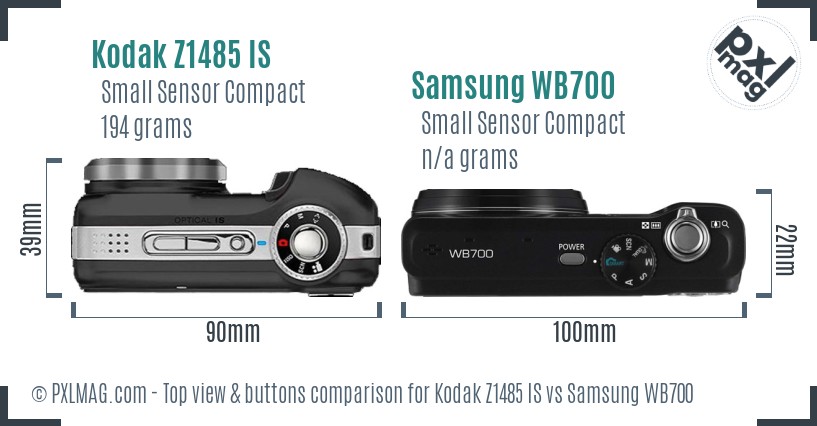Kodak Z1485 IS vs Samsung WB700 top view buttons comparison