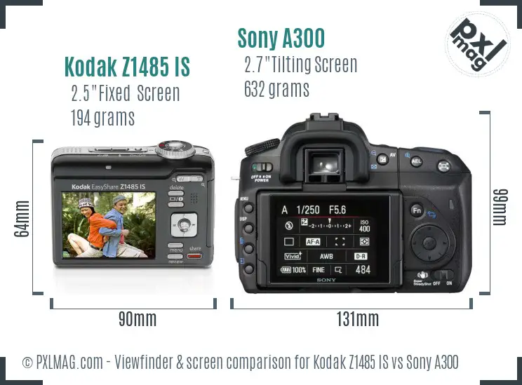 Kodak Z1485 IS vs Sony A300 Screen and Viewfinder comparison