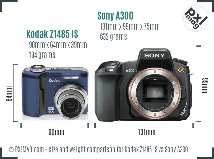 Kodak Z1485 IS vs Sony A300 size comparison
