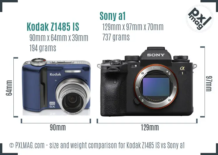 Kodak Z1485 IS vs Sony a1 size comparison