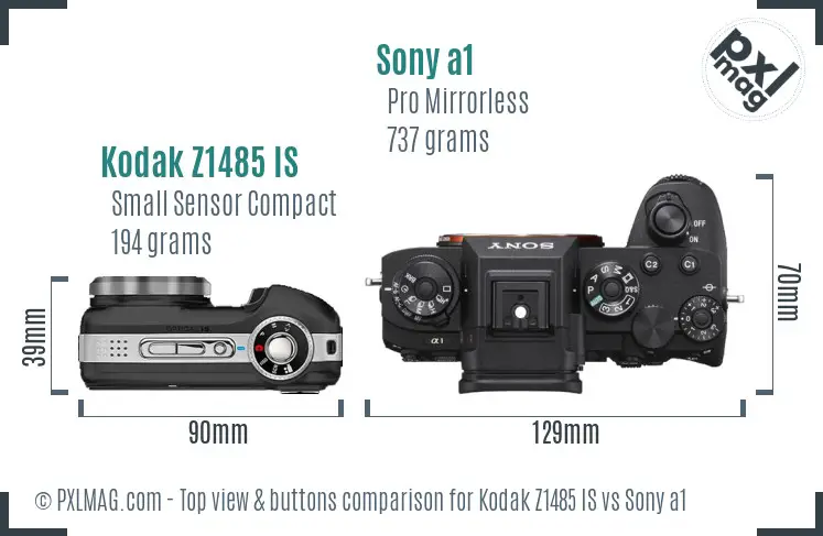 Kodak Z1485 IS vs Sony a1 top view buttons comparison