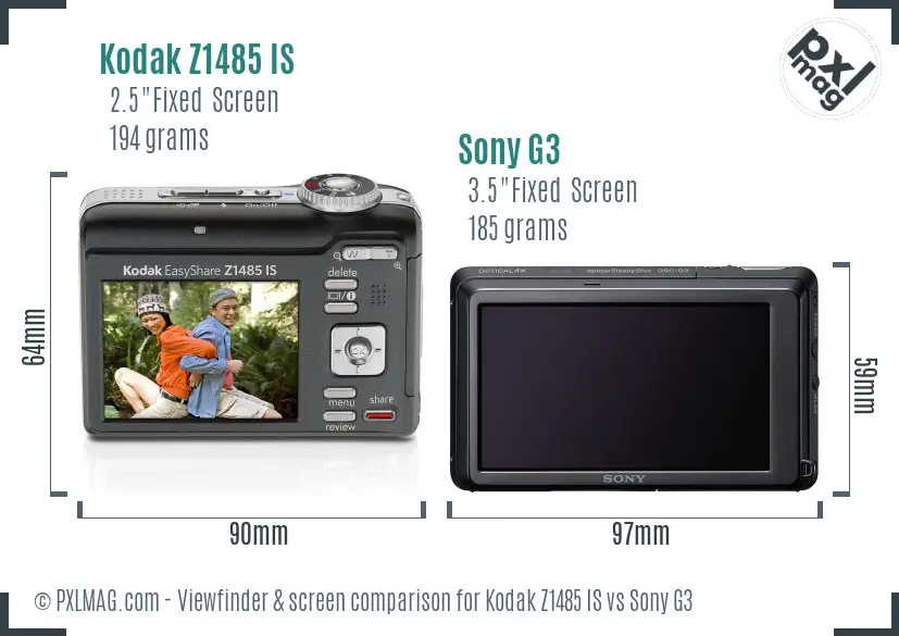 Kodak Z1485 IS vs Sony G3 Screen and Viewfinder comparison