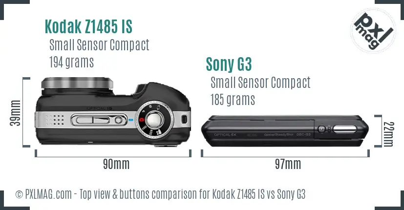Kodak Z1485 IS vs Sony G3 top view buttons comparison