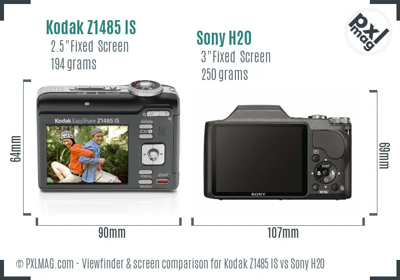 Kodak Z1485 IS vs Sony H20 Screen and Viewfinder comparison