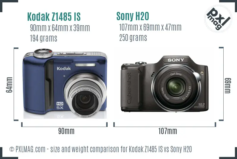 Kodak Z1485 IS vs Sony H20 size comparison Kodak Z1485 IS vs Sony H20 size comparison