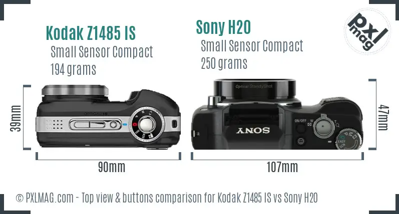 Kodak Z1485 IS vs Sony H20 top view buttons comparison