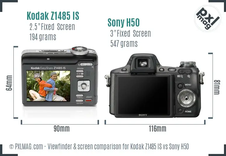 Kodak Z1485 IS vs Sony H50 Screen and Viewfinder comparison