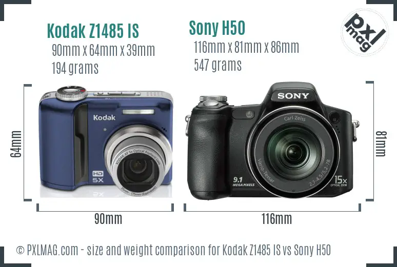 Kodak Z1485 IS vs Sony H50 size comparison
