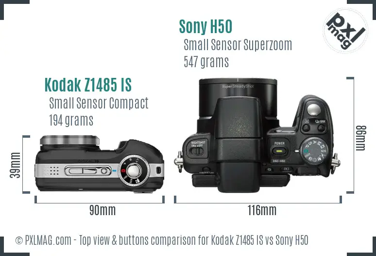 Kodak Z1485 IS vs Sony H50 top view buttons comparison