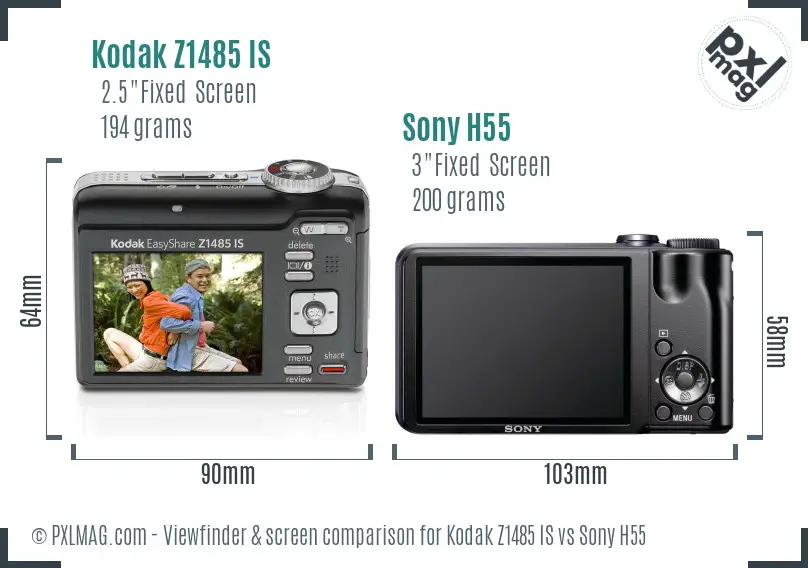 Kodak Z1485 IS vs Sony H55 Screen and Viewfinder comparison
