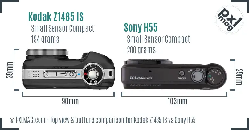 Kodak Z1485 IS vs Sony H55 top view buttons comparison