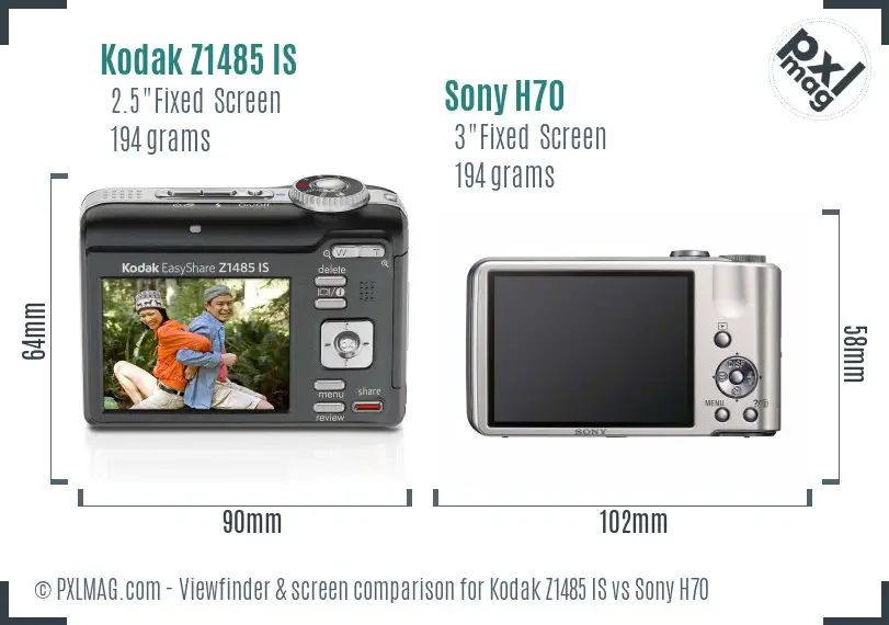 Kodak Z1485 IS vs Sony H70 Screen and Viewfinder comparison