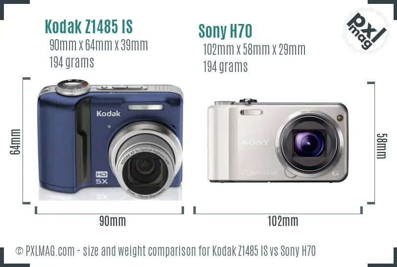 Kodak Z1485 IS vs Sony H70 size comparison