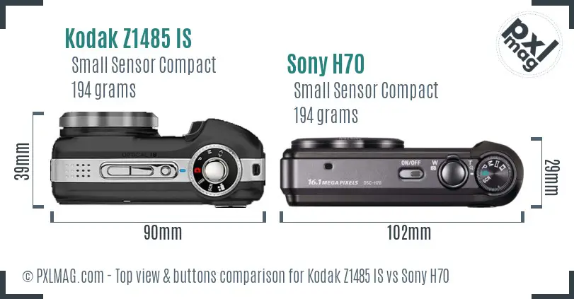 Kodak Z1485 IS vs Sony H70 top view buttons comparison