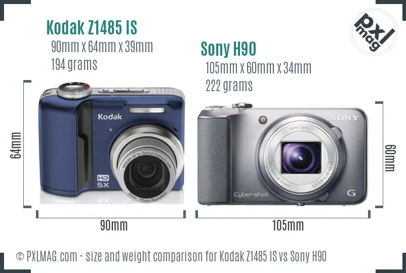 Kodak Z1485 IS vs Sony H90 size comparison
