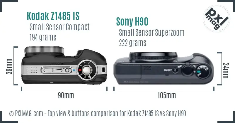 Kodak Z1485 IS vs Sony H90 top view buttons comparison