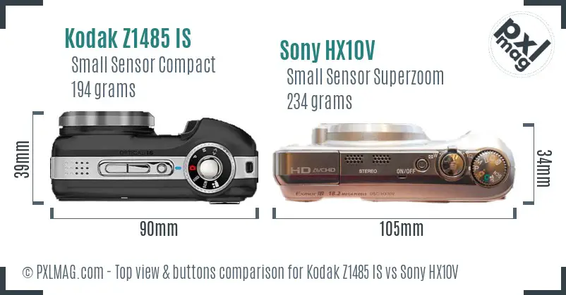 Kodak Z1485 IS vs Sony HX10V top view buttons comparison