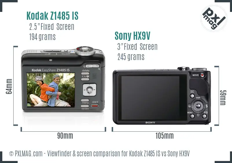 Kodak Z1485 IS vs Sony HX9V Screen and Viewfinder comparison Kodak Z1485 IS vs Sony HX9V Screen and Viewfinder comparison