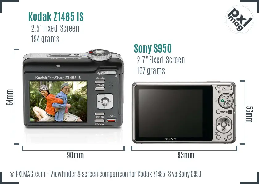 Kodak Z1485 IS vs Sony S950 Screen and Viewfinder comparison