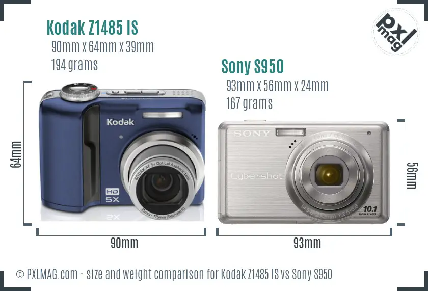 Kodak Z1485 IS vs Sony S950 size comparison