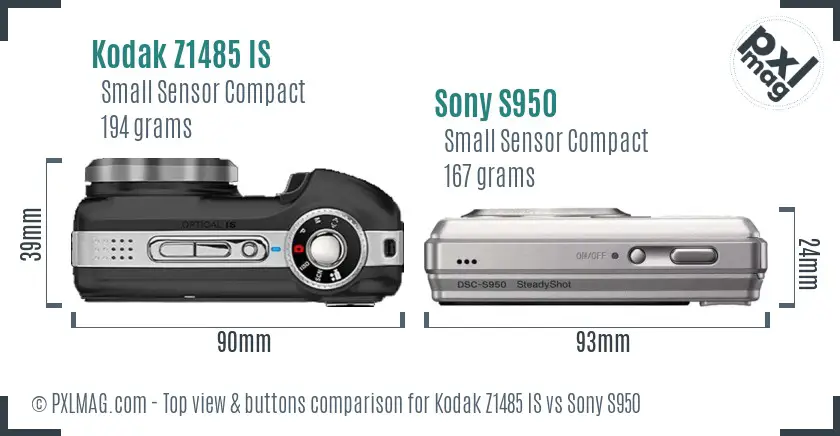 Kodak Z1485 IS vs Sony S950 top view buttons comparison