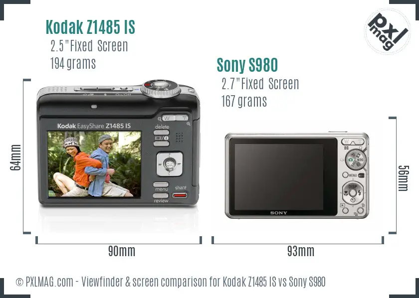 Kodak Z1485 IS vs Sony S980 Screen and Viewfinder comparison