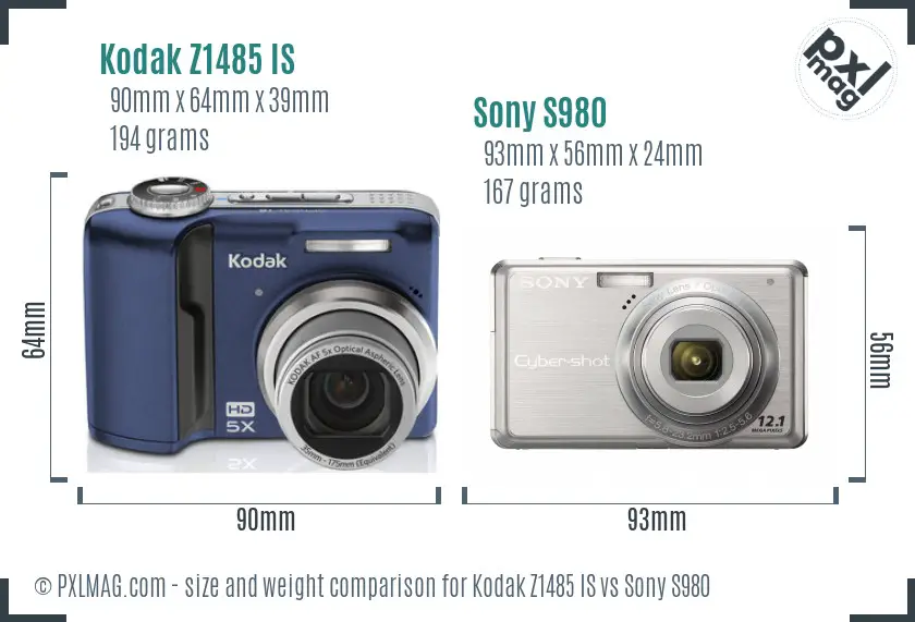 Kodak Z1485 IS vs Sony S980 size comparison