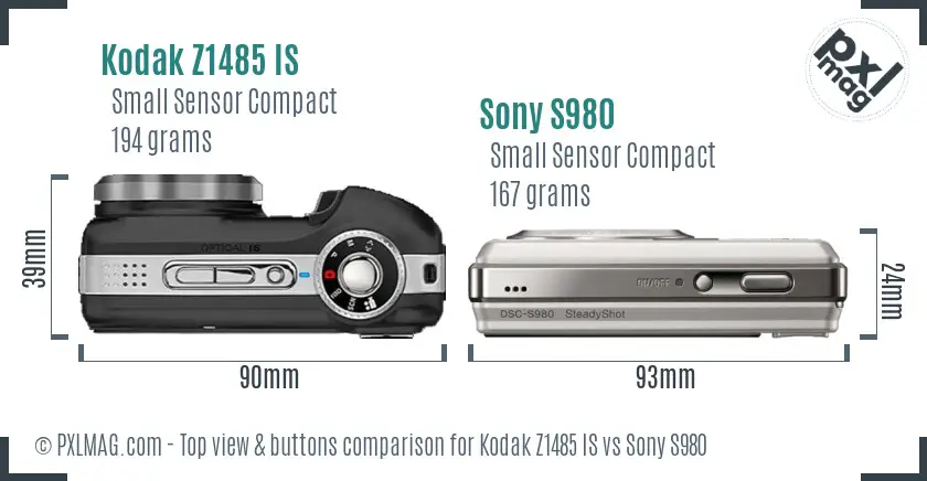 Kodak Z1485 IS vs Sony S980 top view buttons comparison