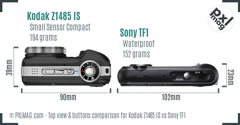 Kodak Z1485 IS vs Sony TF1 top view buttons comparison