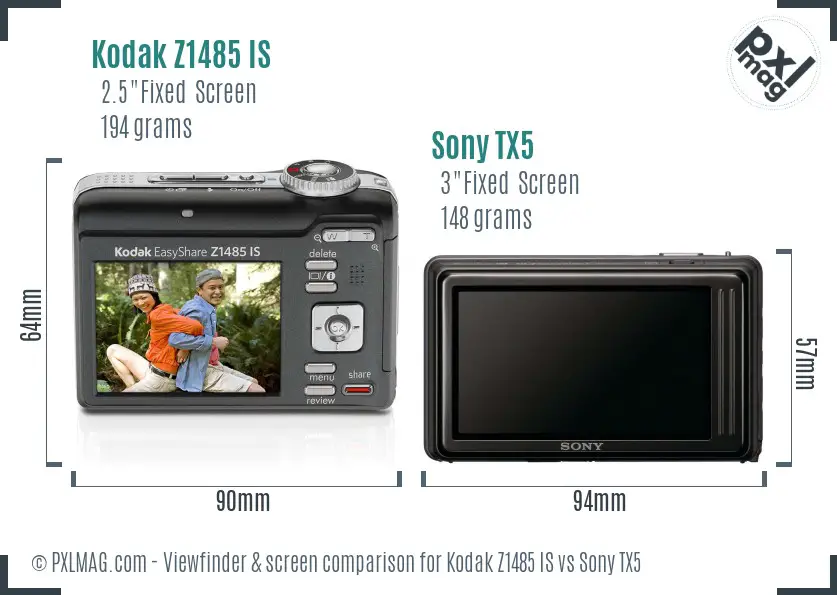 Kodak Z1485 IS vs Sony TX5 Screen and Viewfinder comparison