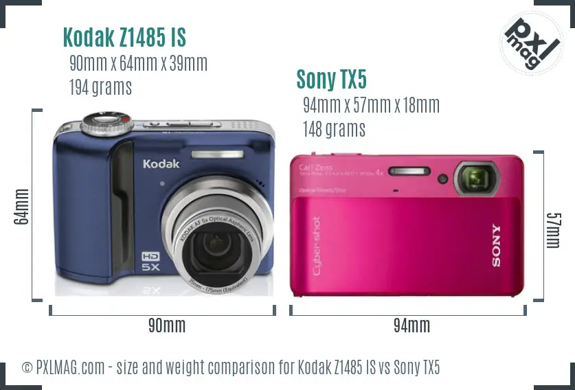 Kodak Z1485 IS vs Sony TX5 size comparison