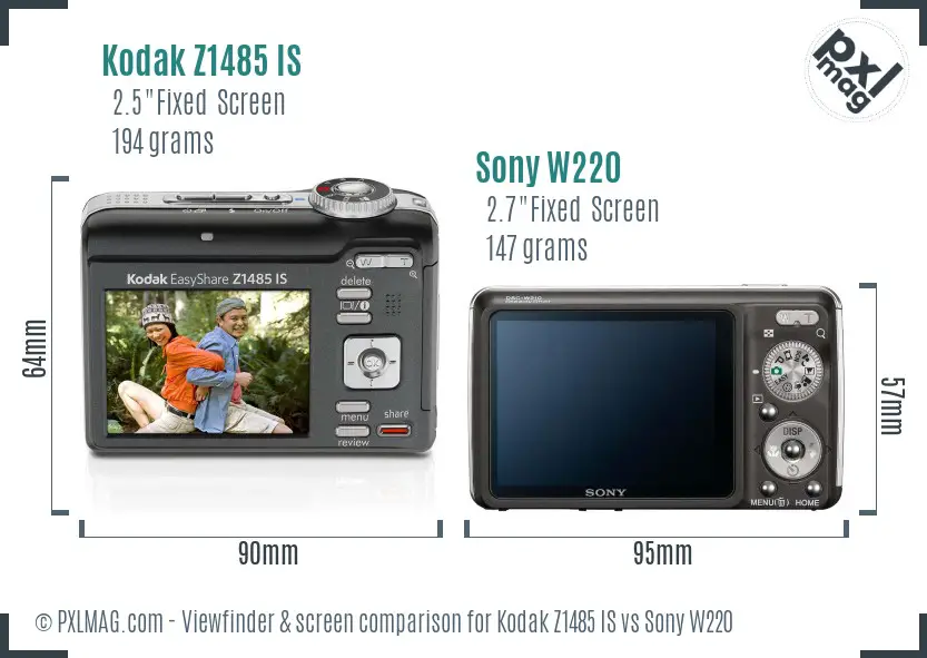 Kodak Z1485 IS vs Sony W220 Screen and Viewfinder comparison Kodak Z1485 IS vs Sony W220 Screen and Viewfinder comparison