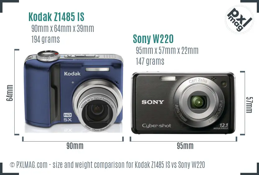 Kodak Z1485 IS vs Sony W220 size comparison Kodak Z1485 IS vs Sony W220 size comparison