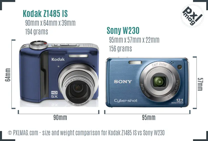 Kodak Z1485 IS vs Sony W230 size comparison Kodak Z1485 IS vs Sony W230 size comparison
