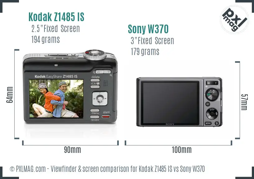 Kodak Z1485 IS vs Sony W370 Screen and Viewfinder comparison