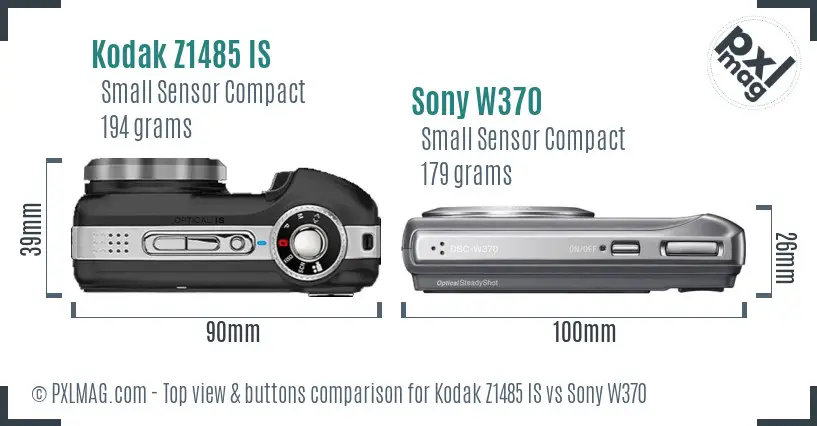 Kodak Z1485 IS vs Sony W370 top view buttons comparison