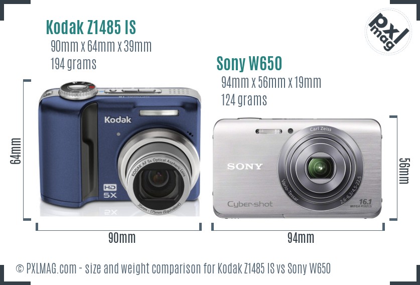 Kodak Z1485 IS vs Sony W650 size comparison Kodak Z1485 IS vs Sony W650 size comparison