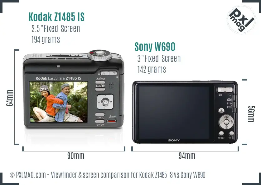 Kodak Z1485 IS vs Sony W690 Screen and Viewfinder comparison Kodak Z1485 IS vs Sony W690 Screen and Viewfinder comparison