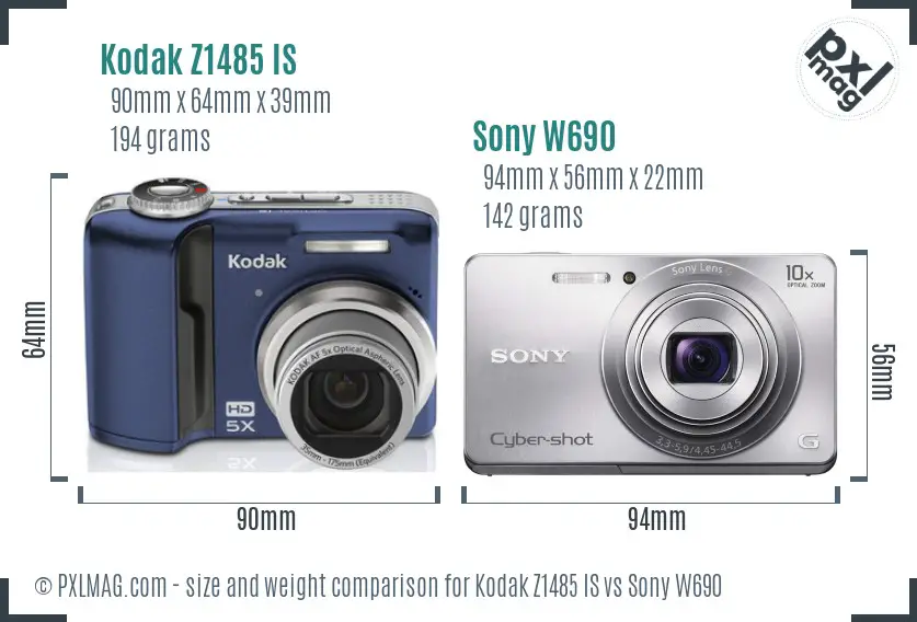 Kodak Z1485 IS vs Sony W690 size comparison Kodak Z1485 IS vs Sony W690 size comparison