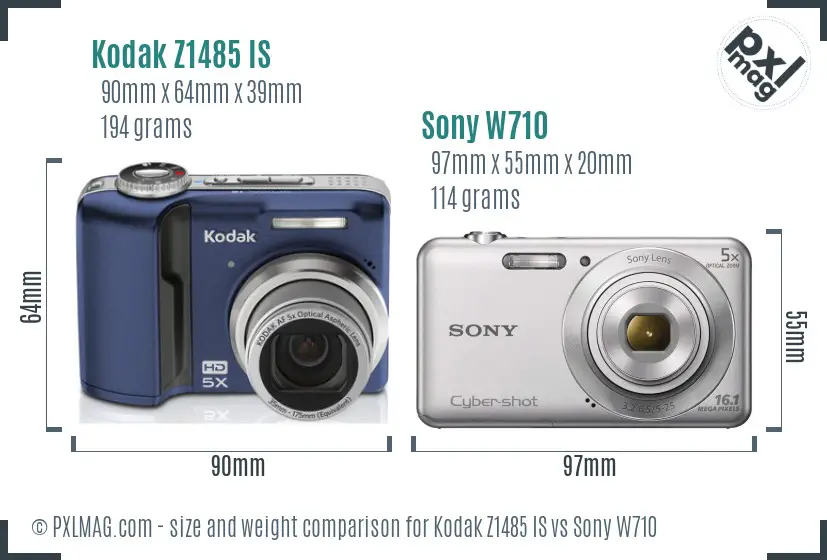 Kodak Z1485 IS vs Sony W710 size comparison