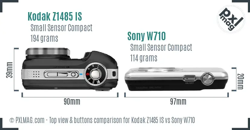 Kodak Z1485 IS vs Sony W710 top view buttons comparison