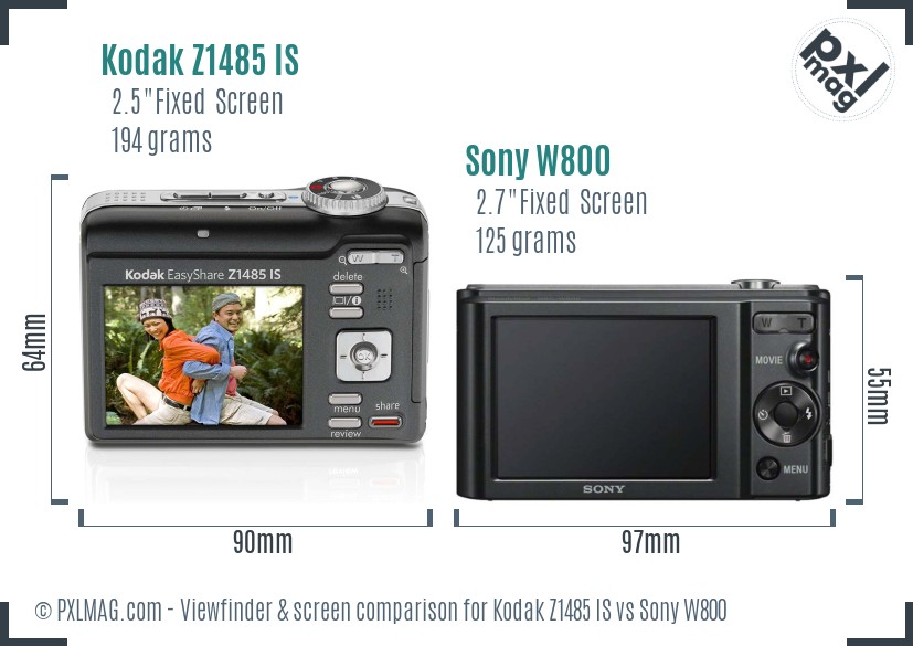 Kodak Z1485 IS vs Sony W800 Screen and Viewfinder comparison
