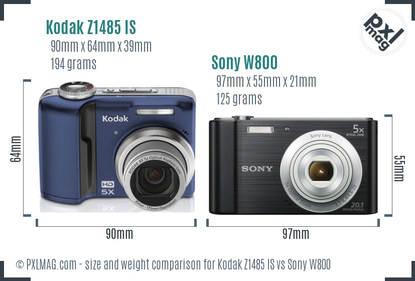 Kodak Z1485 IS vs Sony W800 size comparison Kodak Z1485 IS vs Sony W800 size comparison